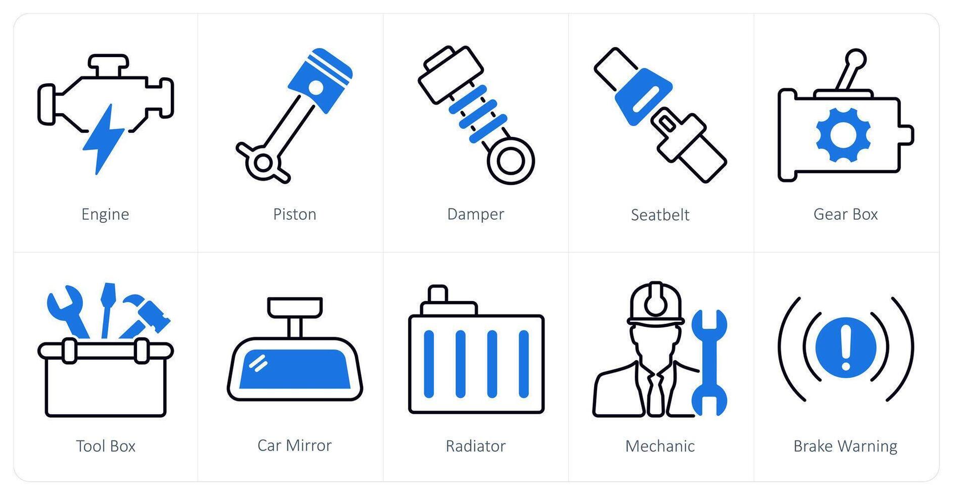 A set of 10 Car icons as engine, piston, damper vector