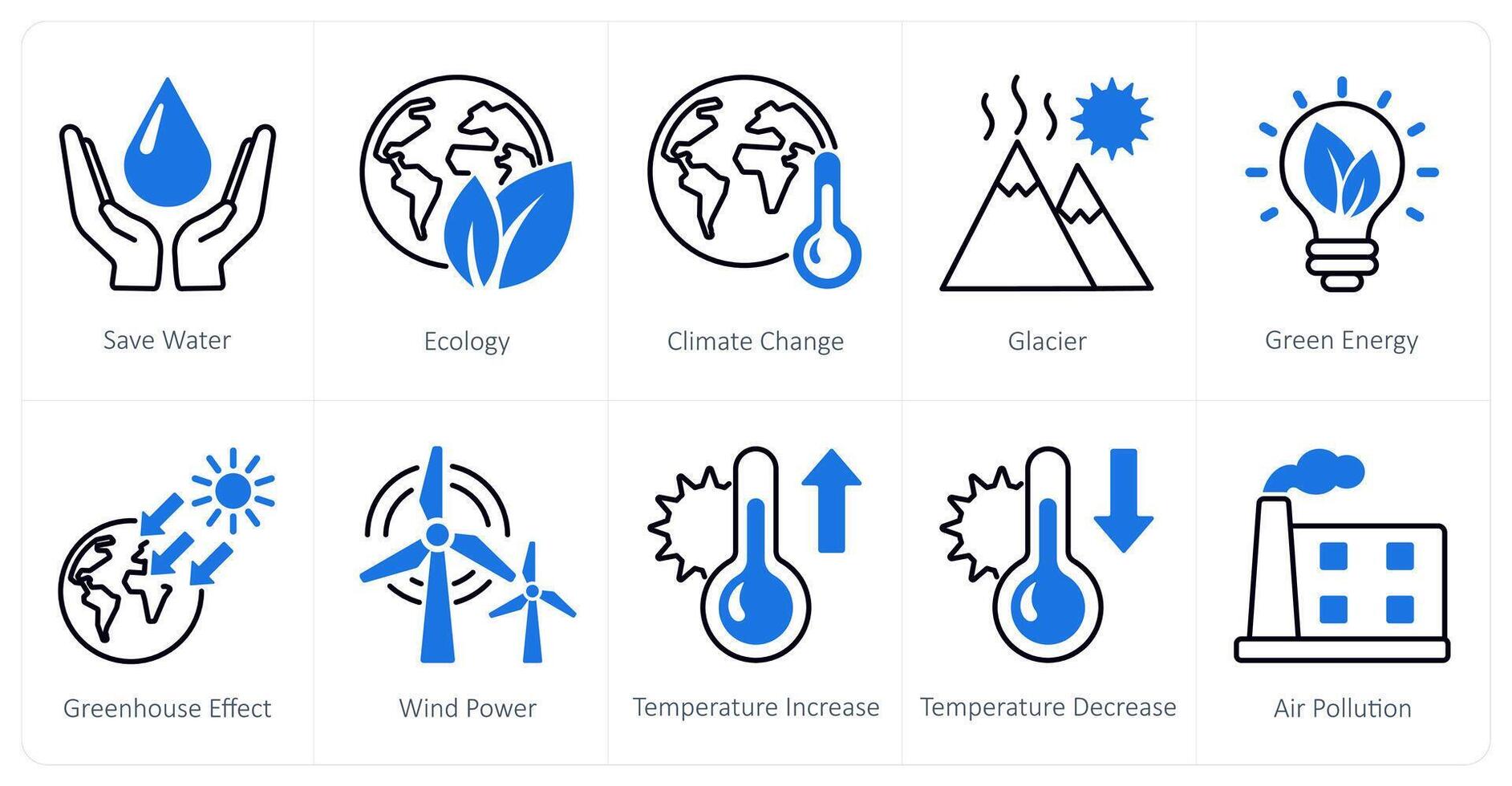A set of 10 Climate Change icons as save water, ecology, climate change vector