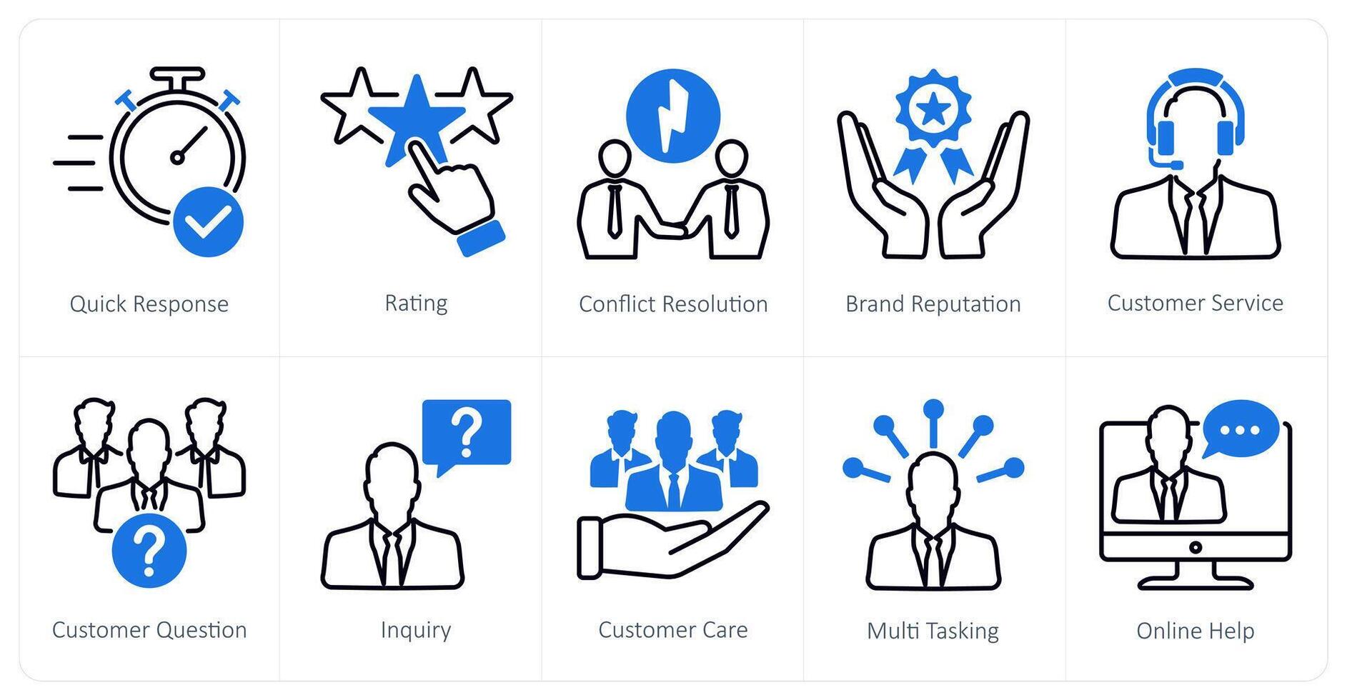 A set of 10 Customer Service icons as quick response, rating, conflict resolution vector