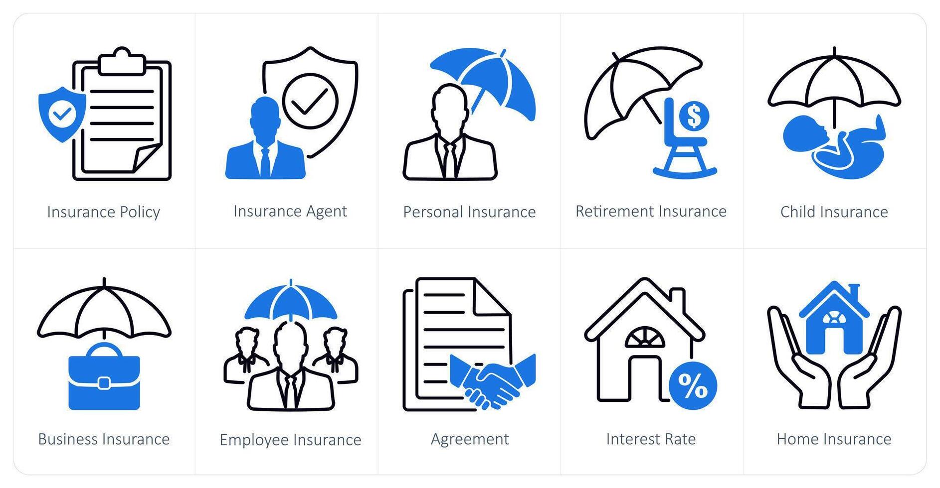 A set of 10 Insurance icons as insurance policy, insurance agent, personal insurance vector