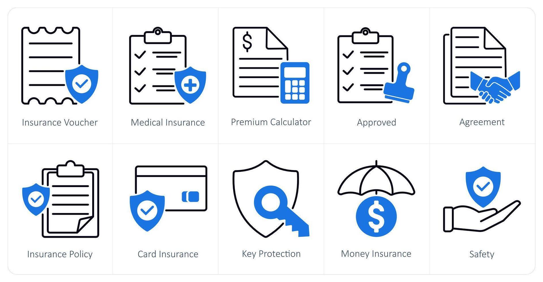 A set of 10 Insurance icons as insurance voucher, medical insurance, premium calculator vector