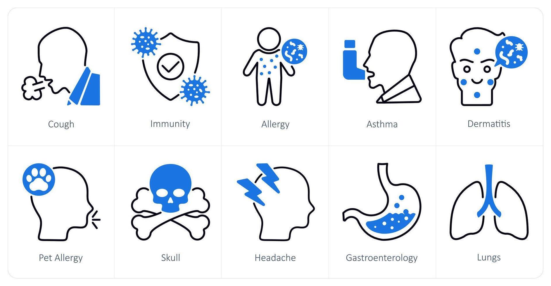 A set of 10 Medical icons as cough, immunity, allergy vector