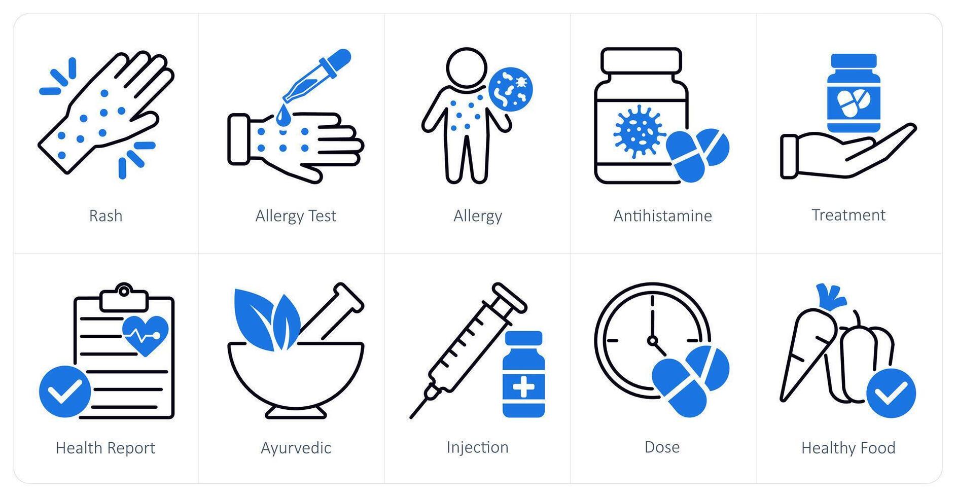 A set of 10 Medical icons as rash, allergy test, allergy vector