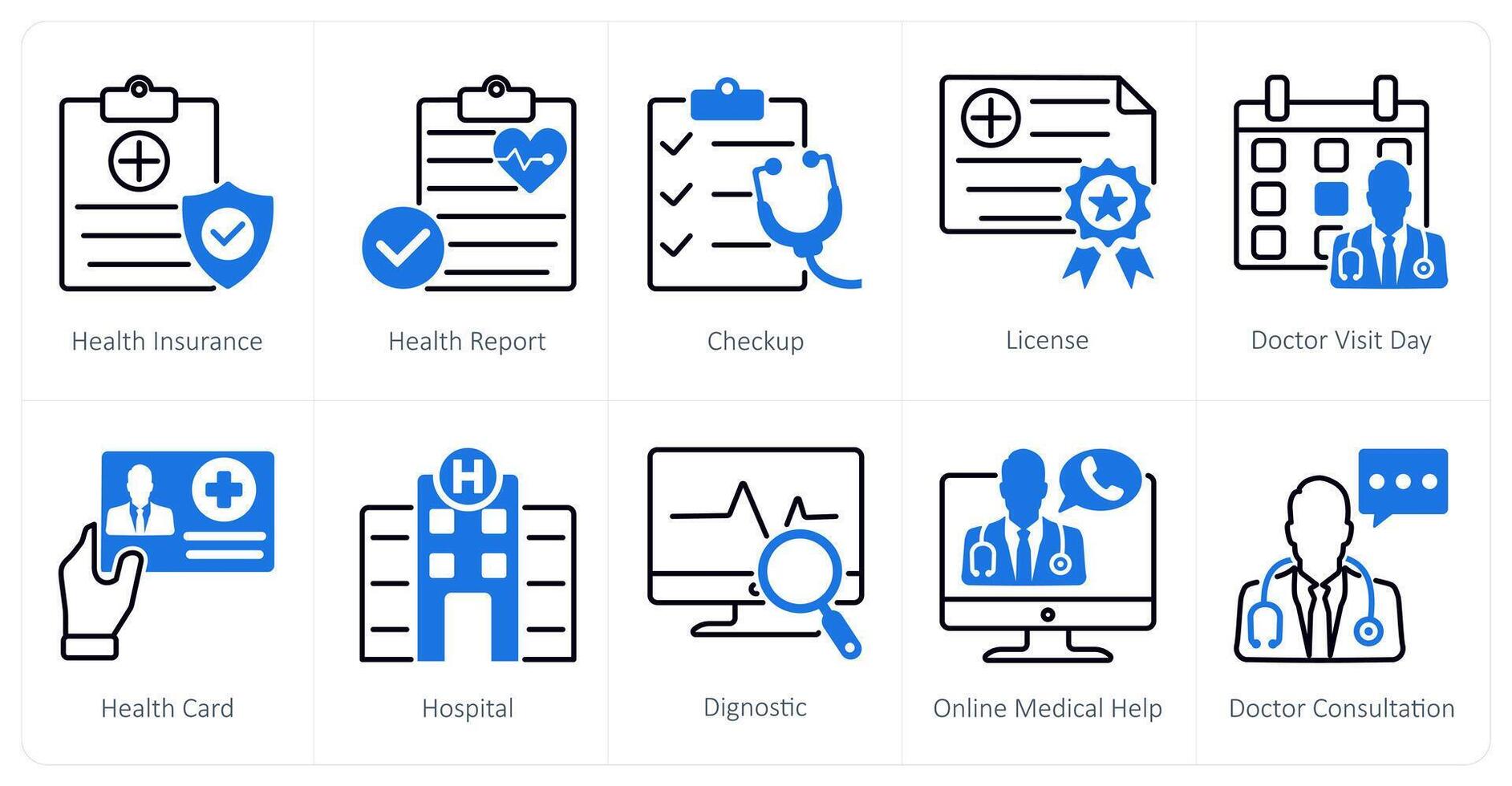 A set of 10 Medical icons as health insurance, health report, checkup vector