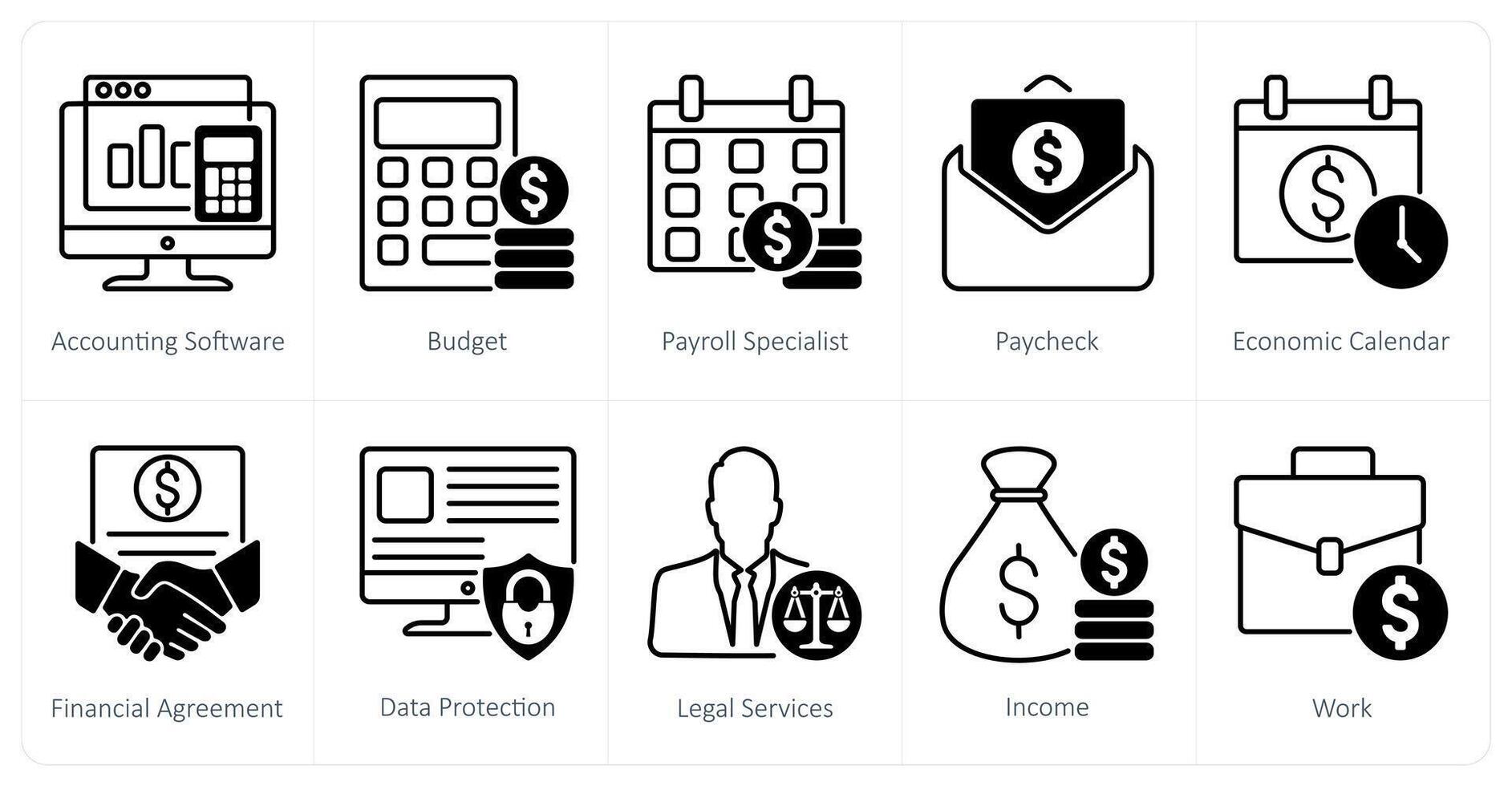 A set of 10 Accounting icons as accounting software, budget, payroll specialist vector