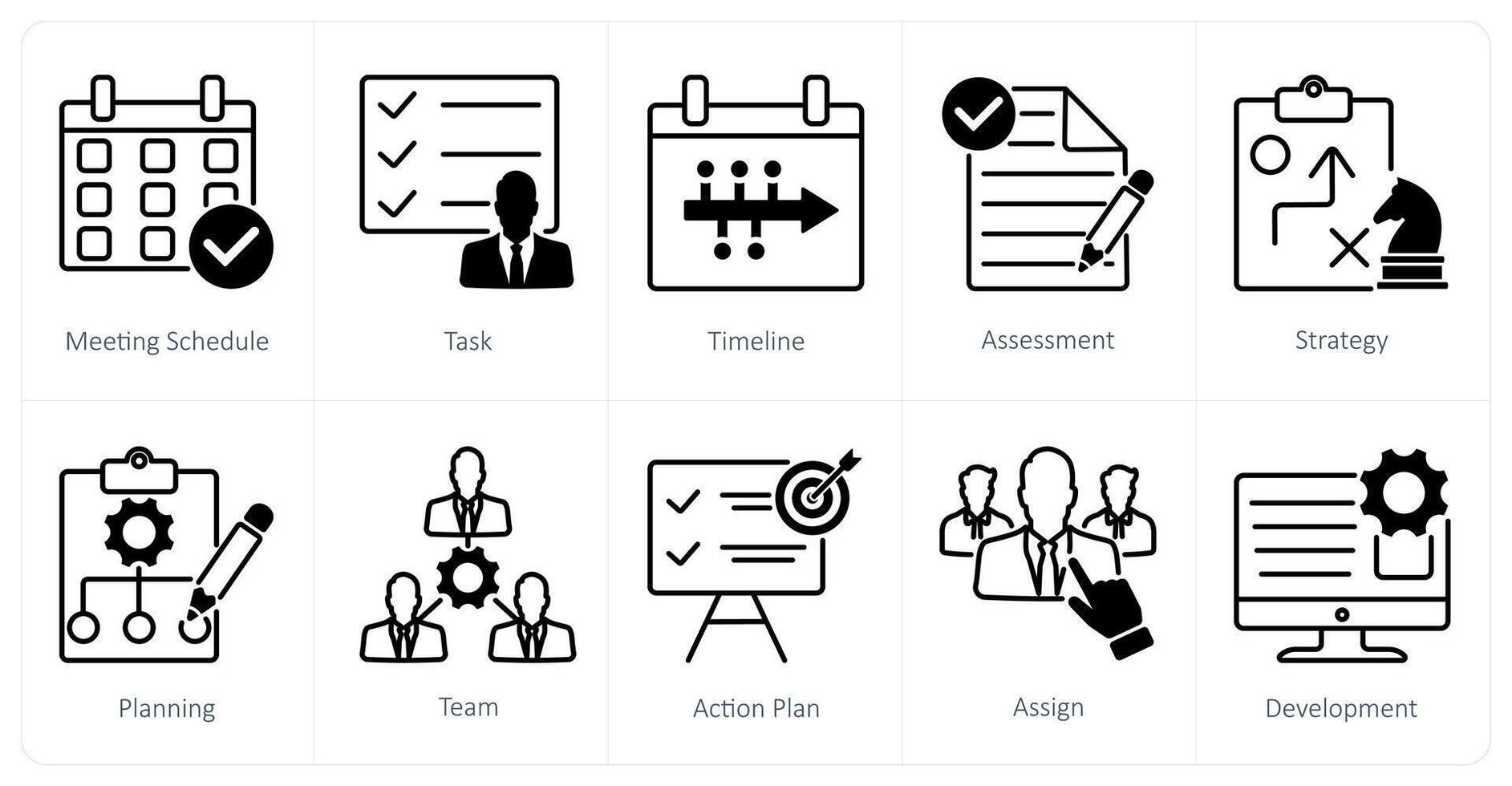 A set of 10 Action Plan icons as meeting schedule, task, timeline vector