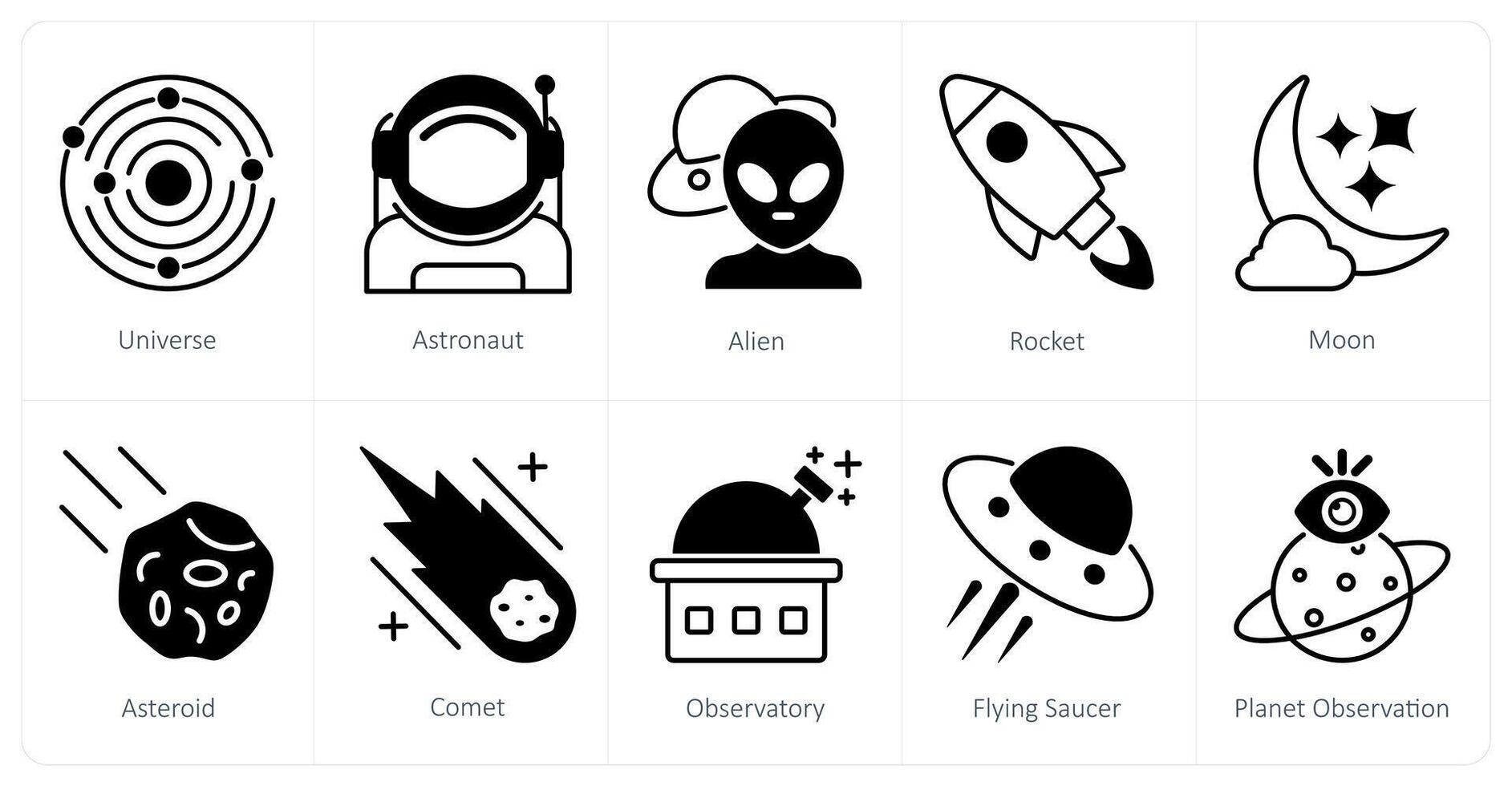 A set of 10 Astronomy icons as universe, astronaut, alien vector
