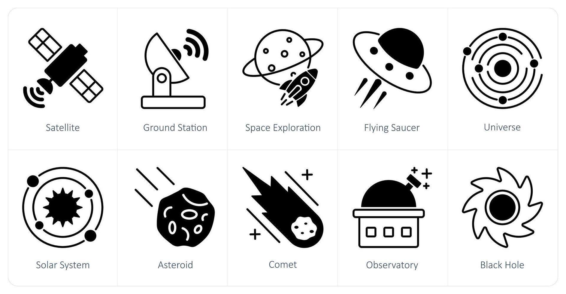 A set of 10 Astronomy icons as satellite, ground station, space exploration vector