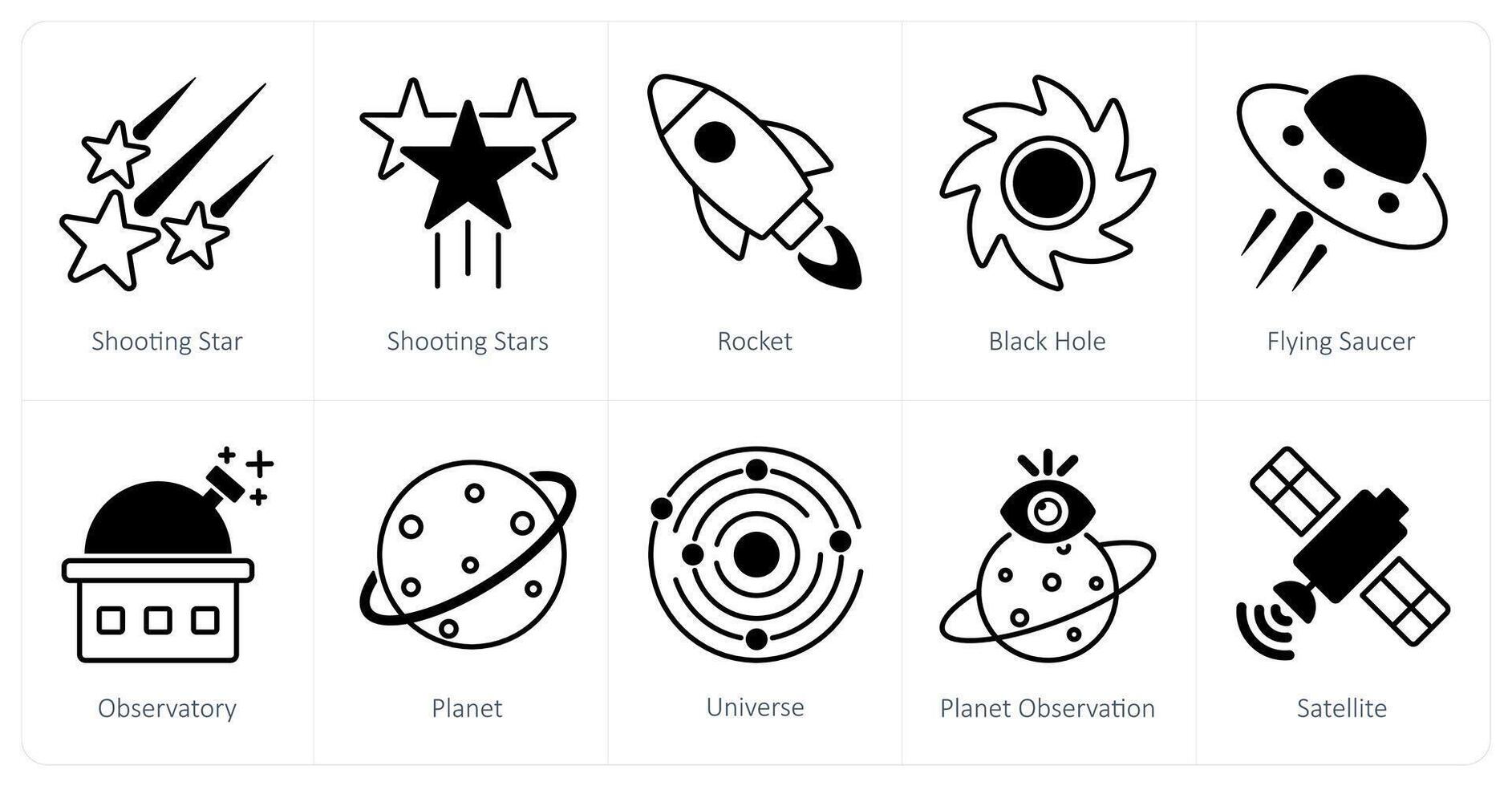A set of 10 Astronomy icons as shooting star, rocket, black hole vector
