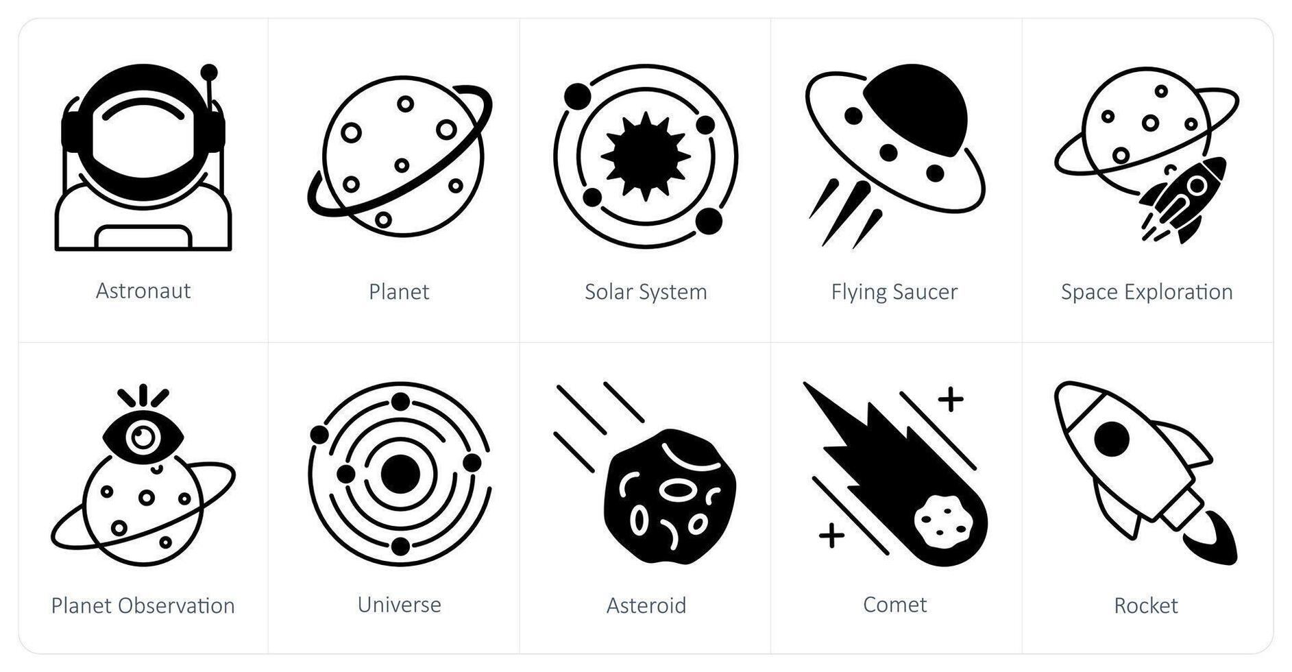 A set of 10 Astronomy icons as astronaut, planet, solar system vector