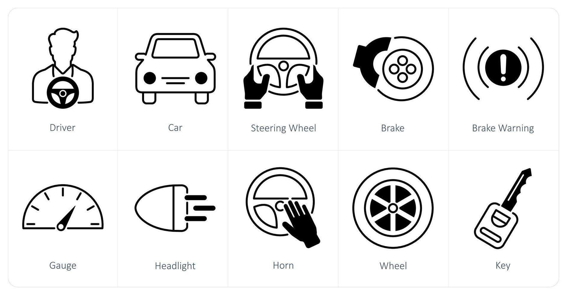 A set of 10 Car icons as driver, car, steering wheel vector