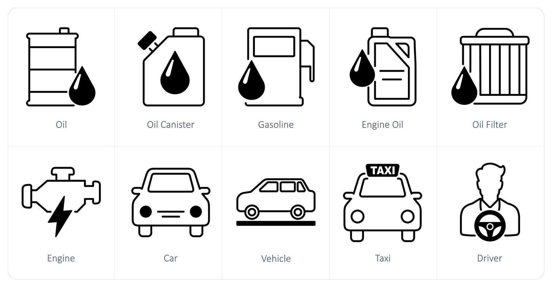 A set of 10 Car icons as oil, oil canister, gasoline vector