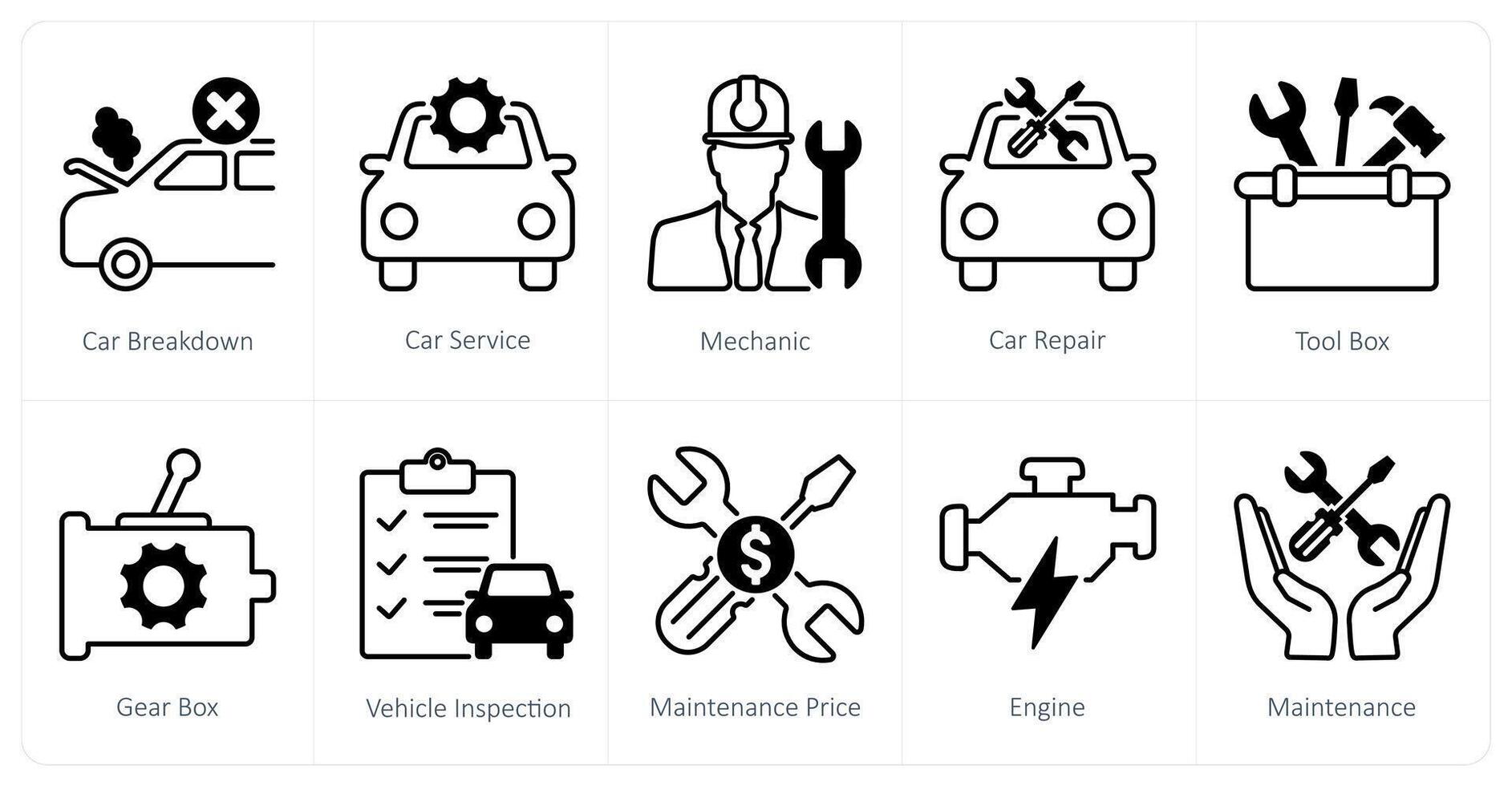 A set of 10 Car icons as car breakdown, car service, mechanic vector