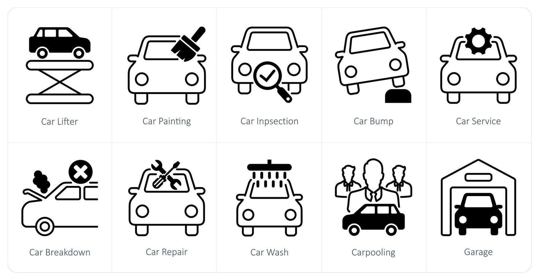 A set of 10 Car icons as car lifter, car painting, car inspection vector