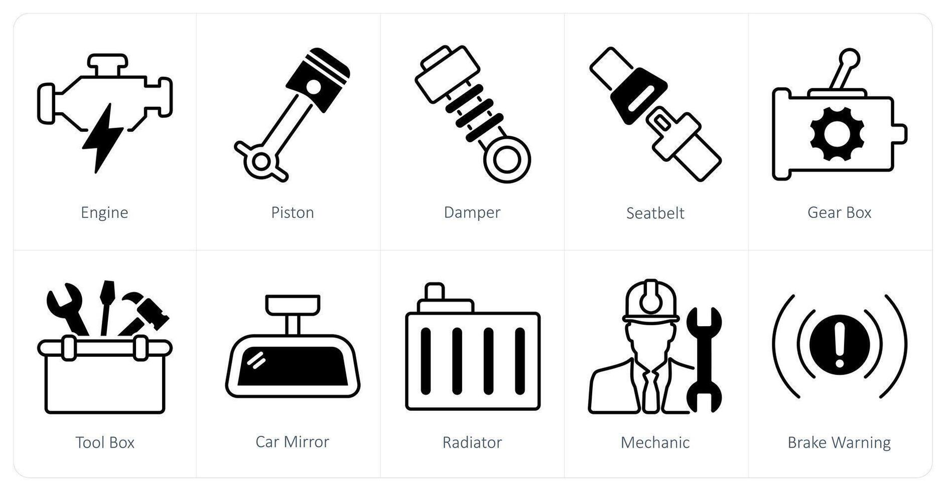 A set of 10 Car icons as engine, piston, damper vector