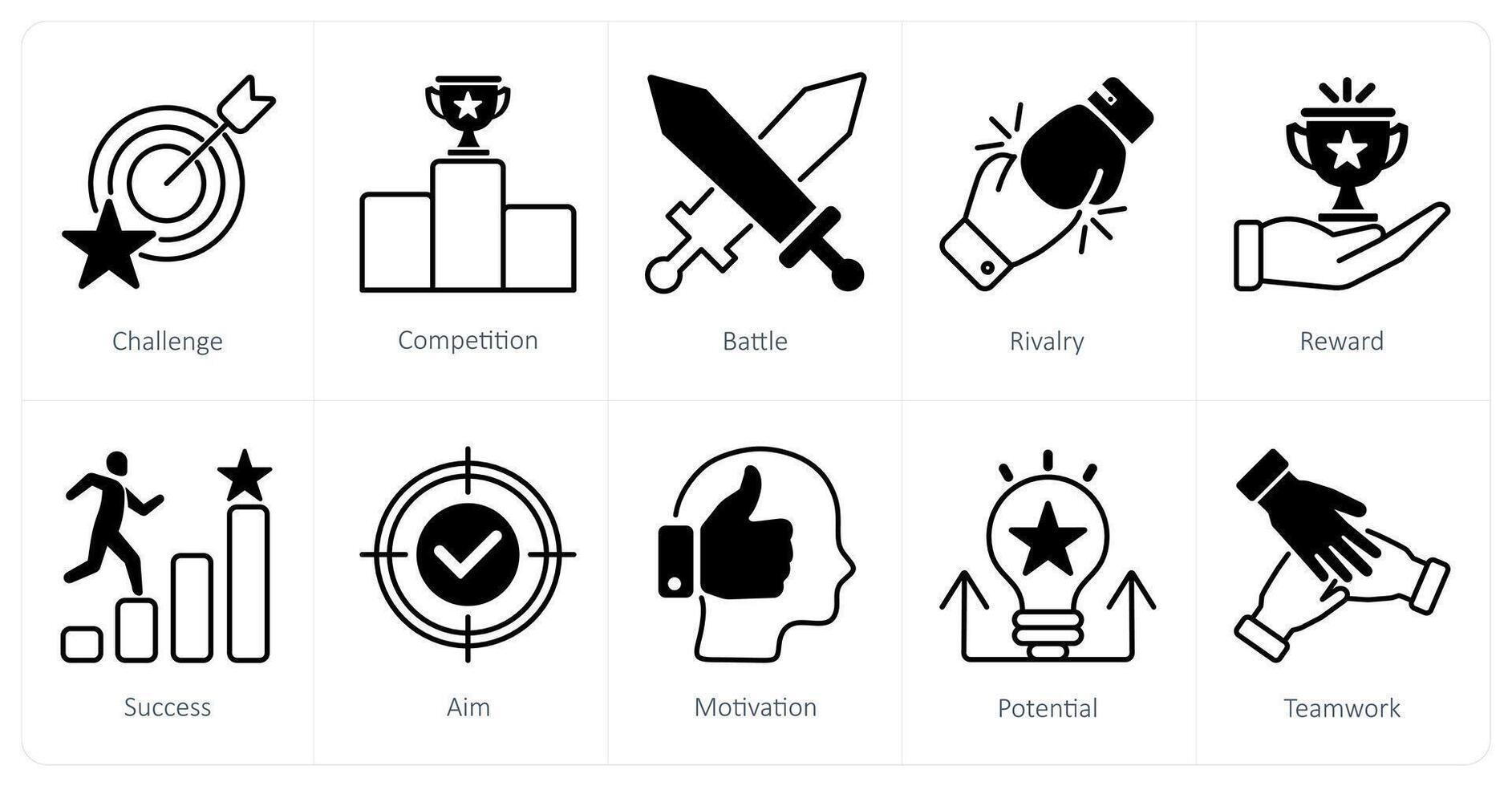A set of 10 Challenge icons as challenge, competition, battle vector