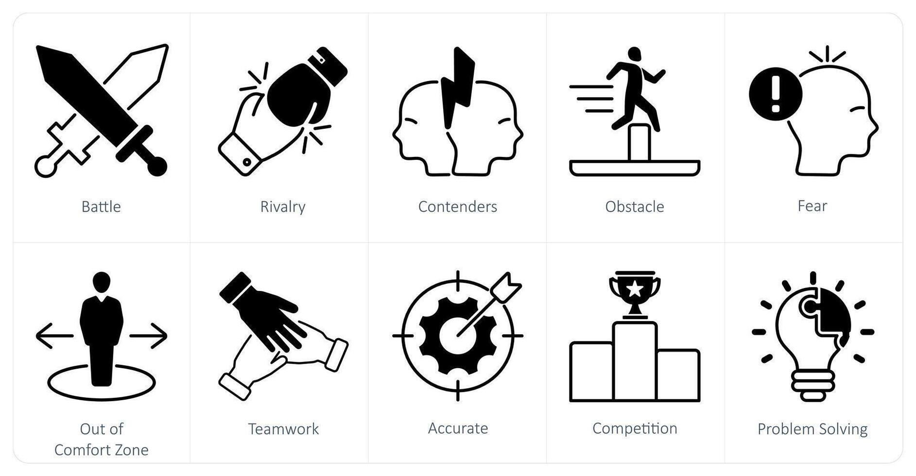 A set of 10 Challenge icons as battle, rivalry, contenders vector