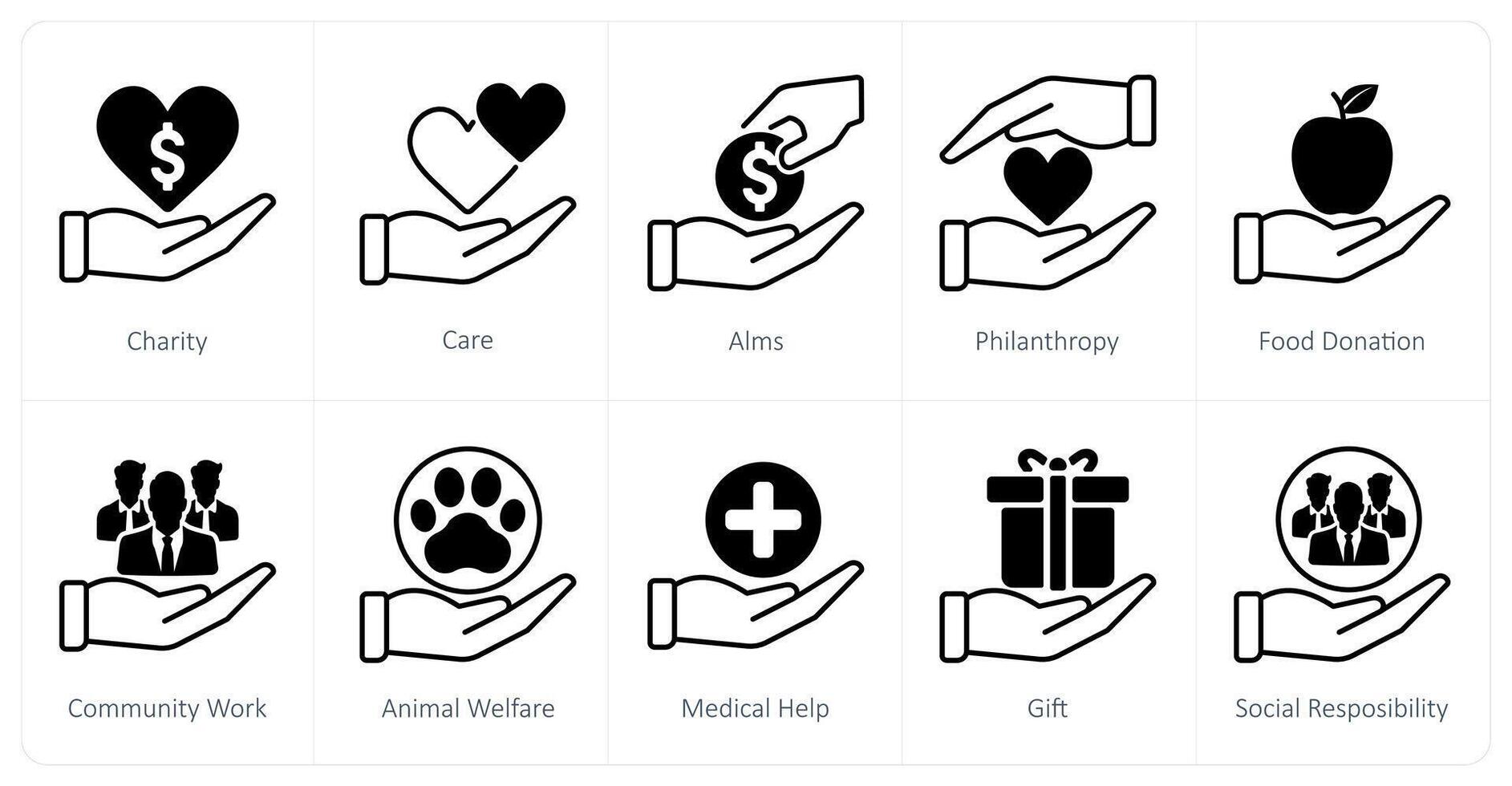 A set of 10 Charity and Donation icons as charity, care, aims vector