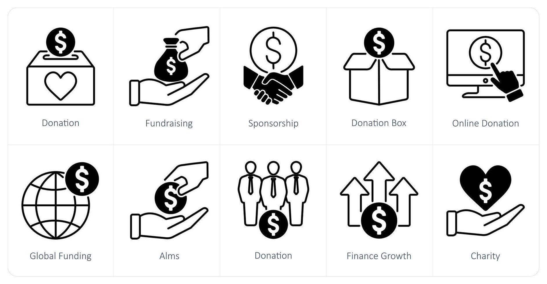 A set of 10 Charity and Donation icons as donation, fundraising, sponsorship vector
