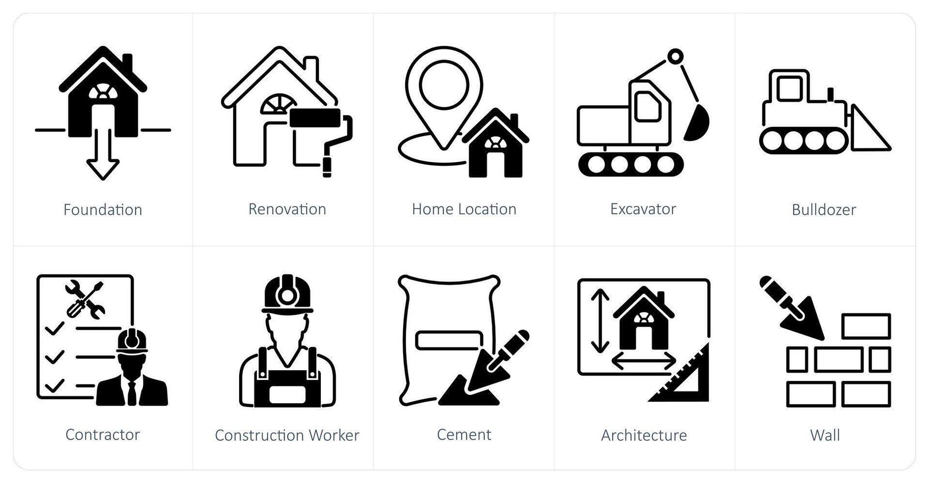 A set of 10 Construction icons as foundation, renovation, home location vector