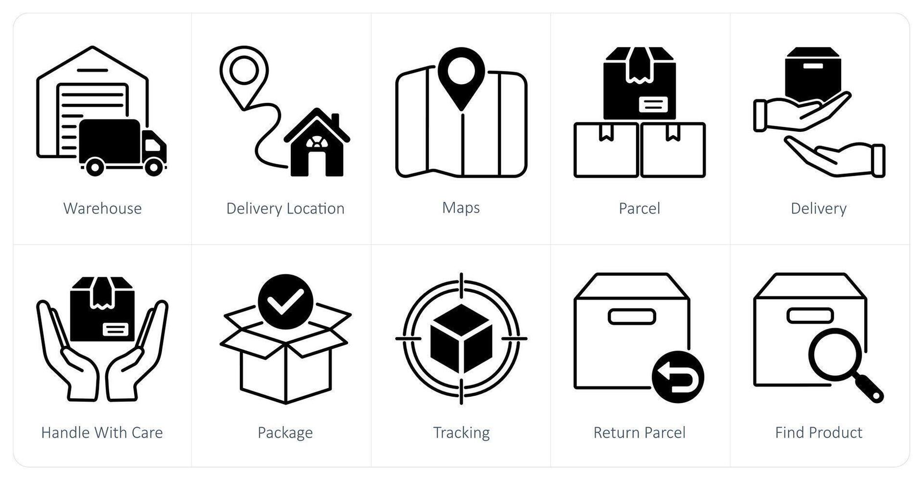 A set of 10 Delivery icons as warehouse, delivery location, maps vector