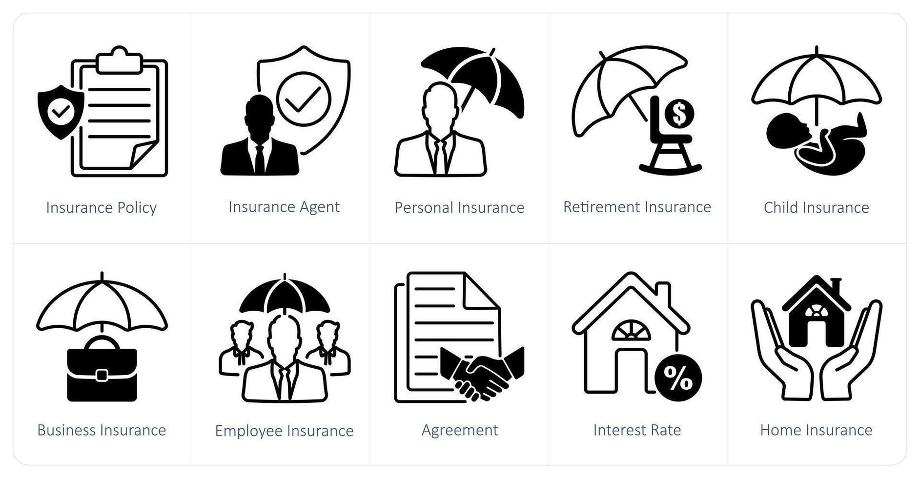 A set of 10 Insurance icons as insurance policy, insurance agent, personal insurance vector