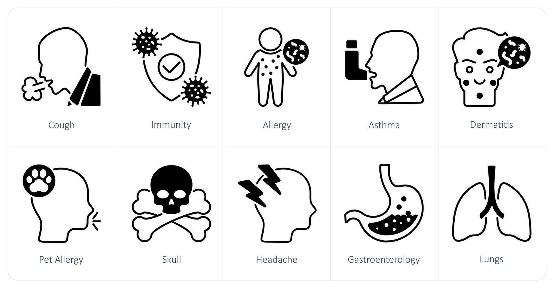 A set of 10 Medical icons as cough, immunity, allergy vector
