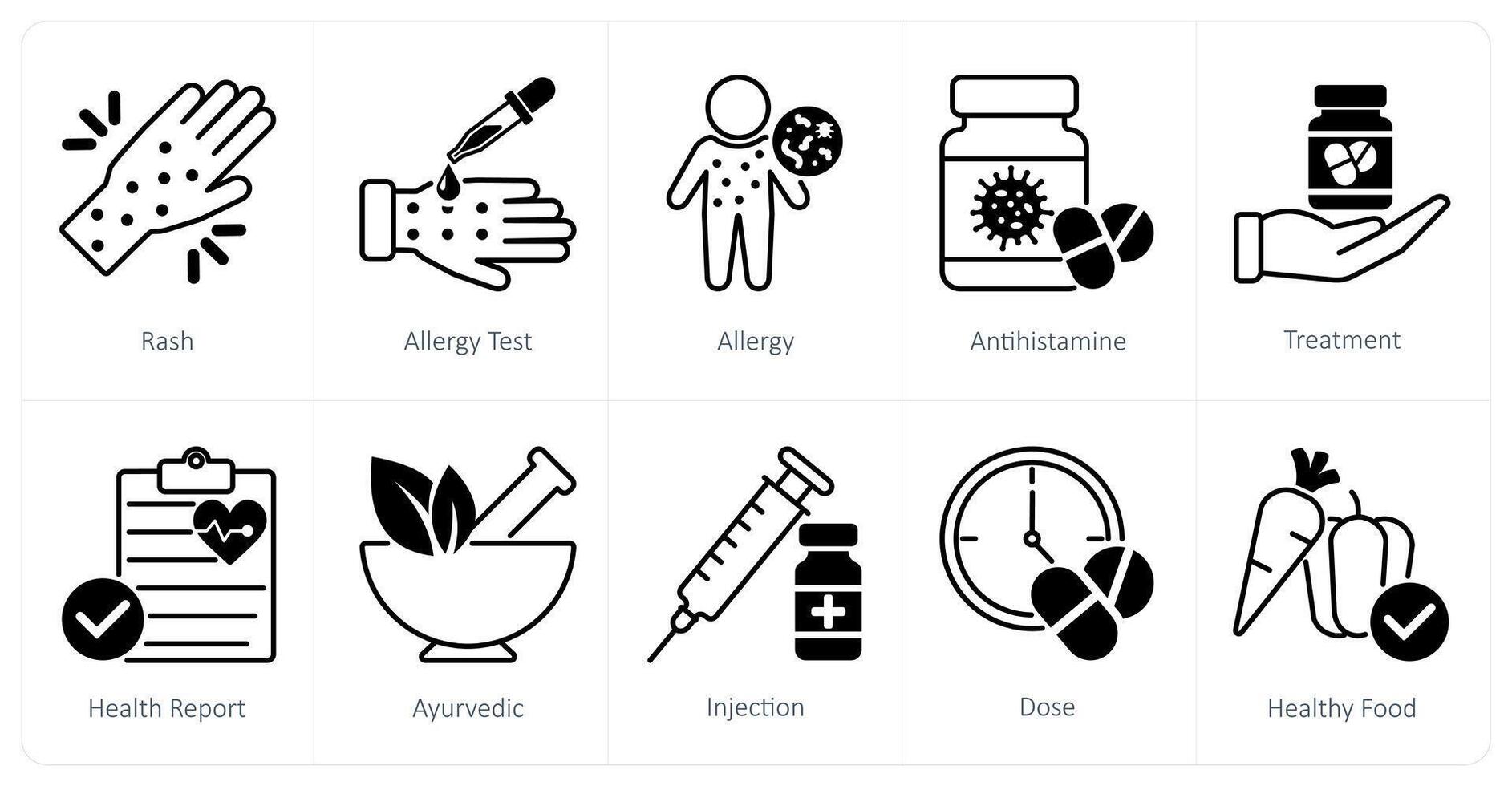 A set of 10 Medical icons as rash, allergy test, allergy vector