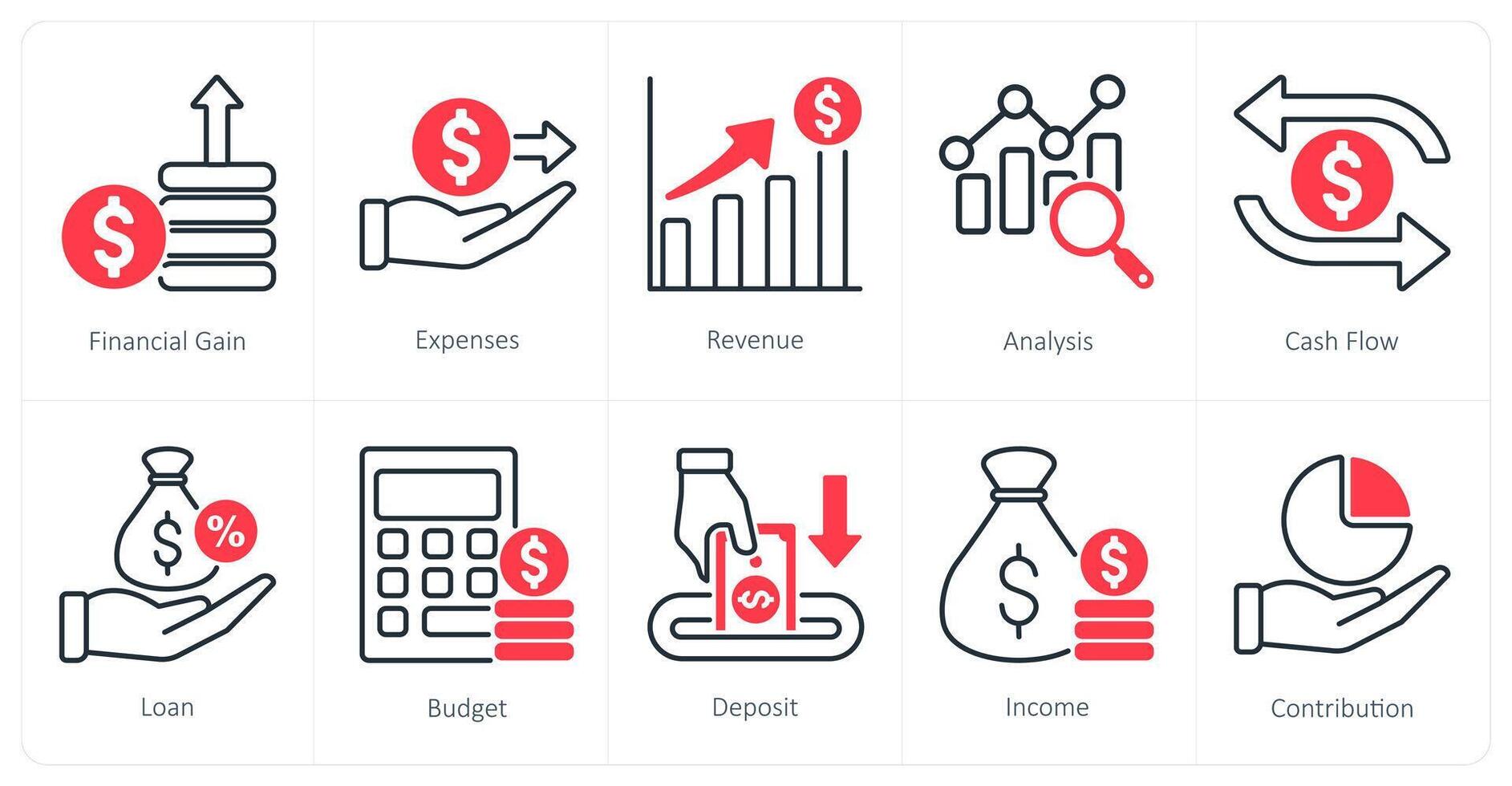 A set of 10 Accounting icons as financial gain, expenses, revenue vector