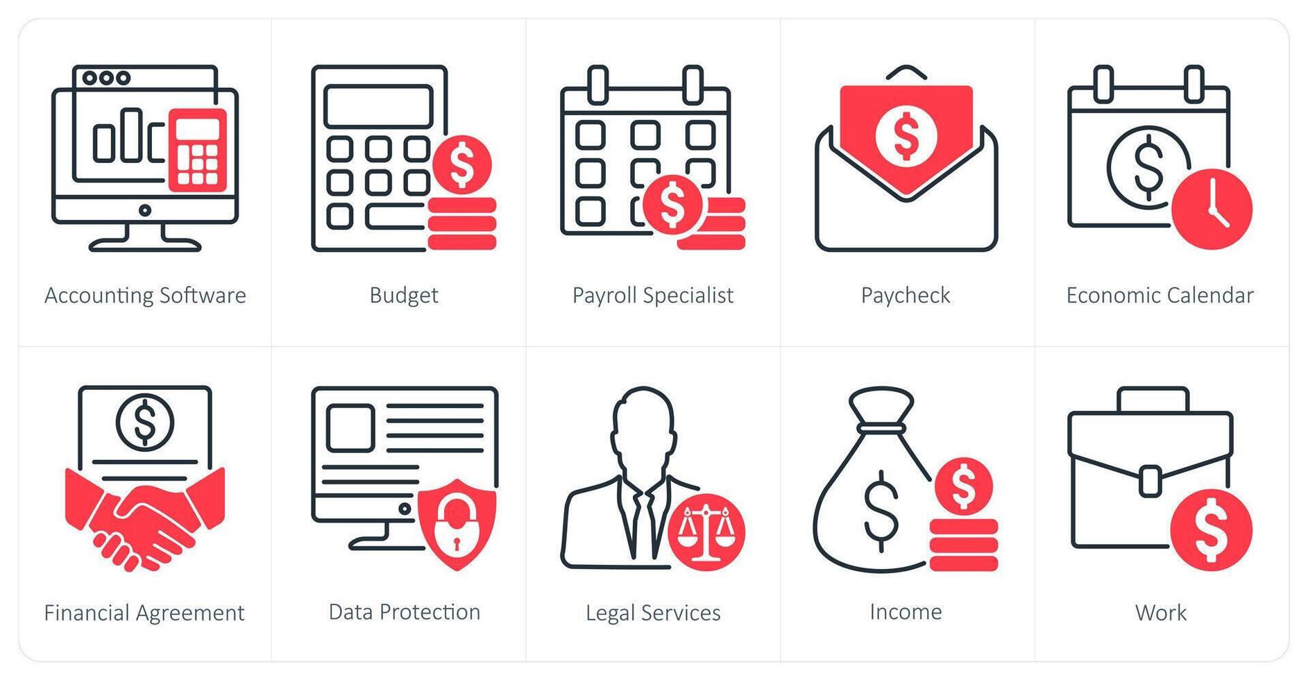 A set of 10 Accounting icons as accounting software, budget, payroll specialist vector