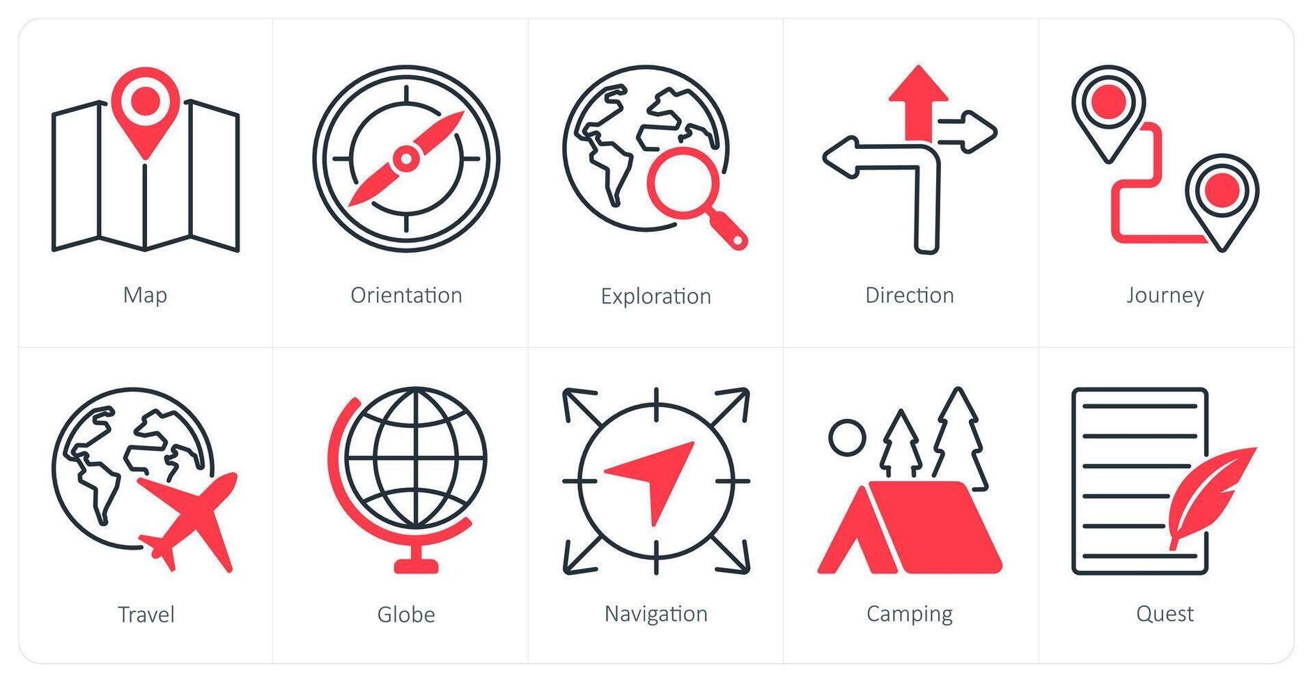 A set of 10 Adventure icons as map, orientation, exploration vector