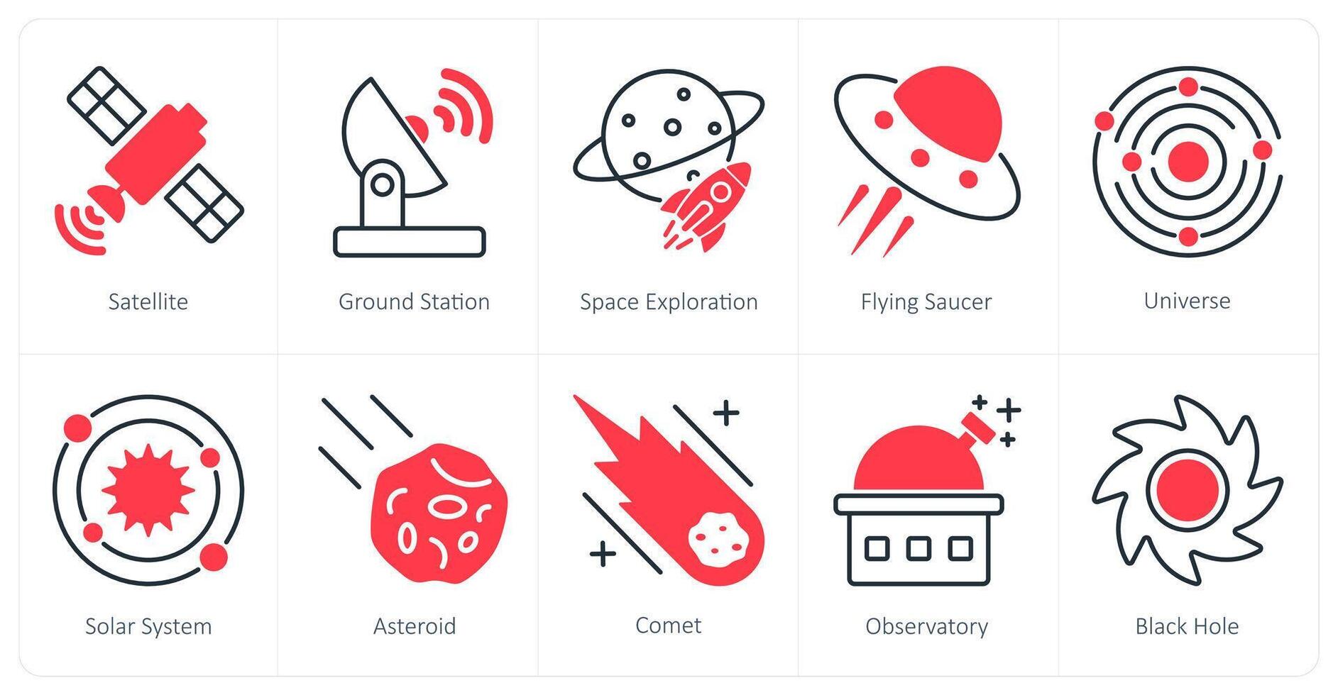 A set of 10 Astronomy icons as satellite, ground station, space exploration vector