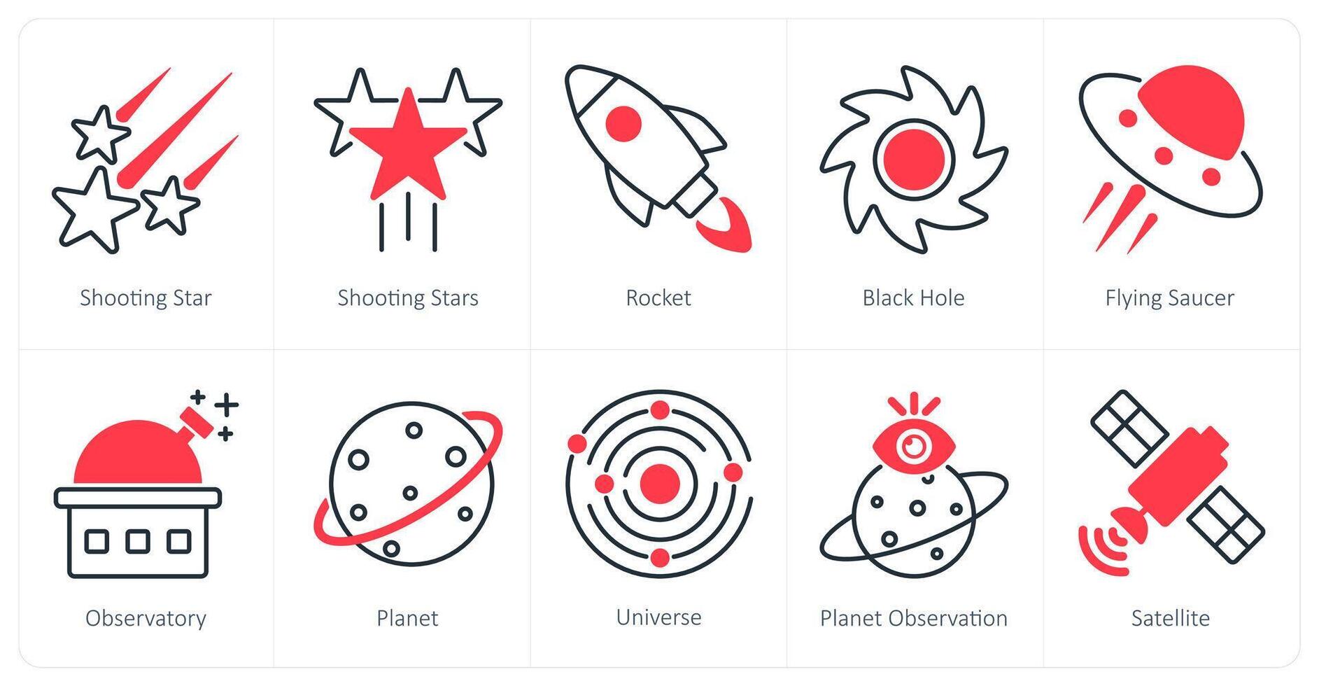 A set of 10 Astronomy icons as shooting star, rocket, black hole vector