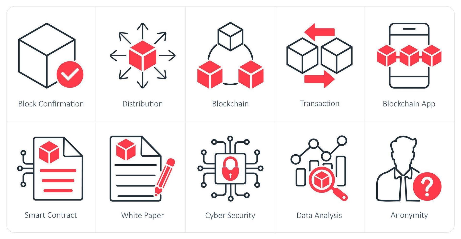 A set of 10 Blockchain icons as block confirmation, distribution, blockchain vector