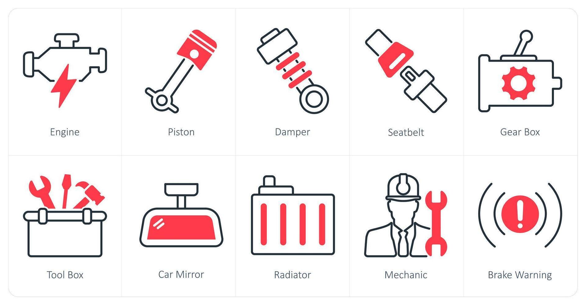 A set of 10 Car icons as engine, piston, damper vector
