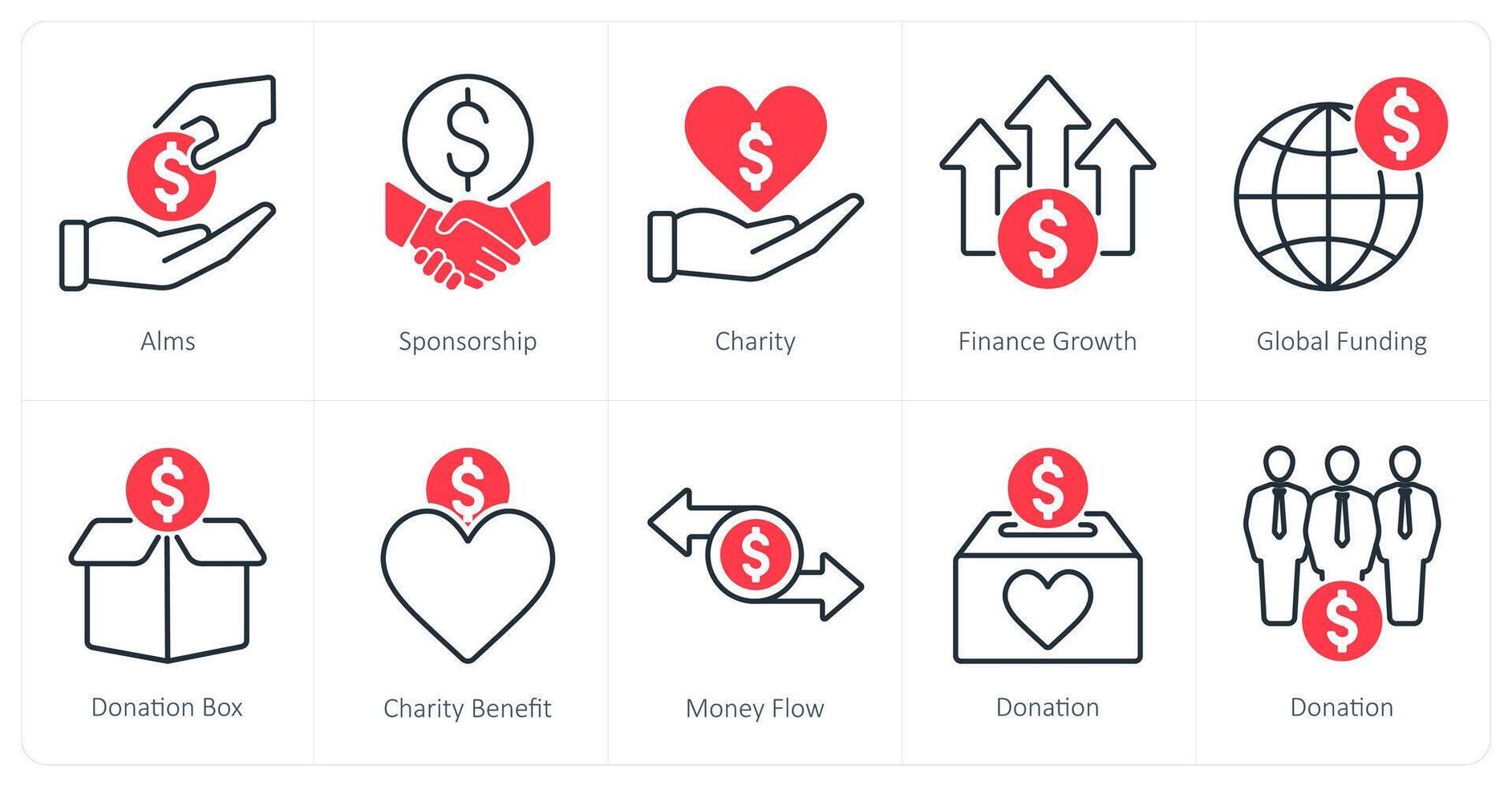 A set of 10 Charity and Donation icons as aims, sponsorship, charity vector