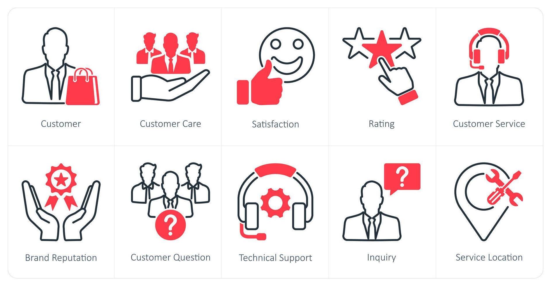 A set of 10 Customer Service icons as customer, customer care, satisfaction vector