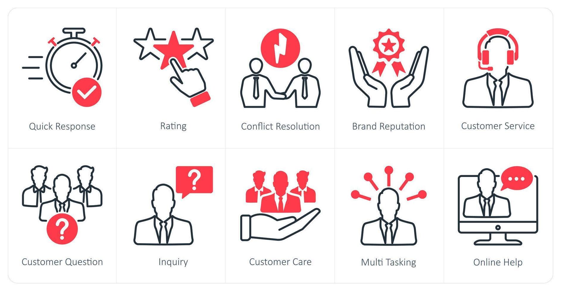 A set of 10 Customer Service icons as quick response, rating, conflict resolution vector