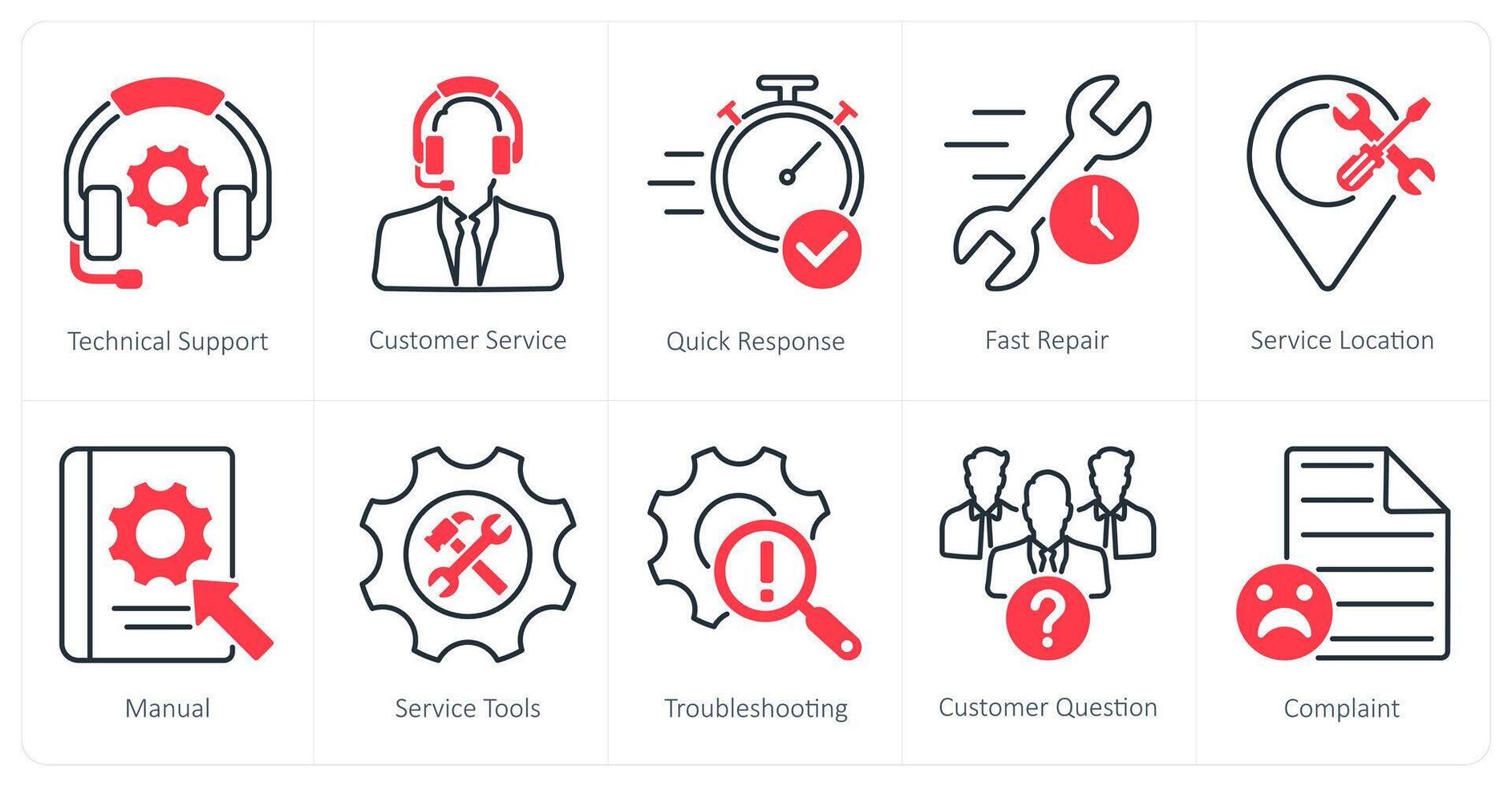 A set of 10 Customer Service icons as technical support, customer service, quick response vector