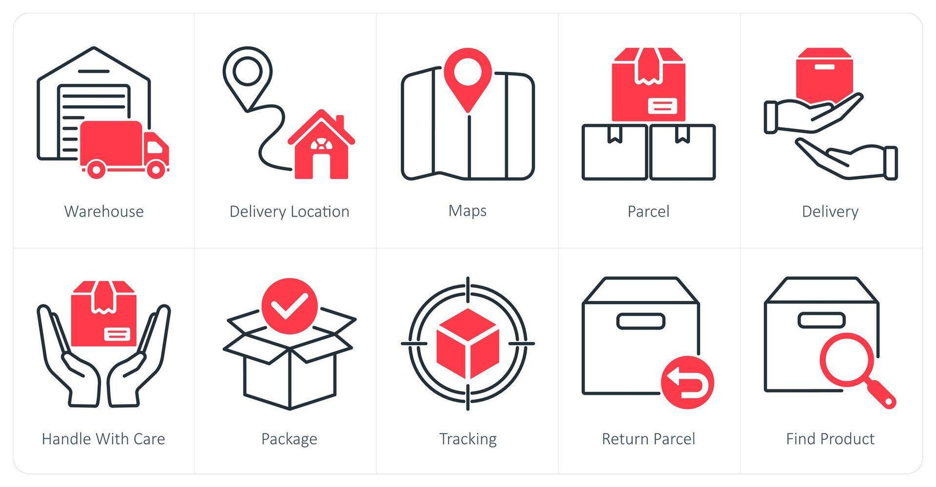 A set of 10 Delivery icons as warehouse, delivery location, maps vector