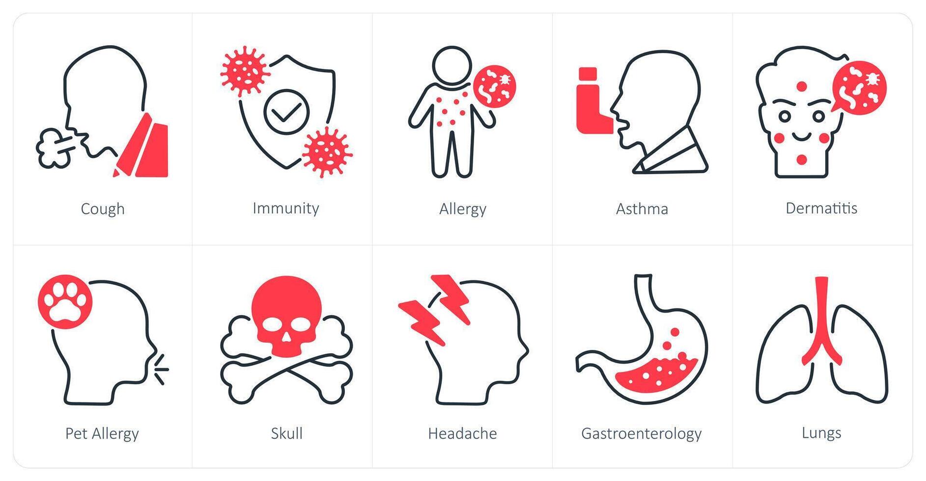 A set of 10 Medical icons as cough, immunity, allergy vector