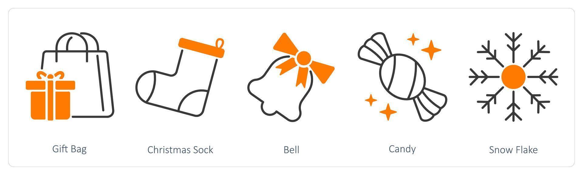 A set of 5 Party and Celebration icons as gift bag, christmas sock, bell vector