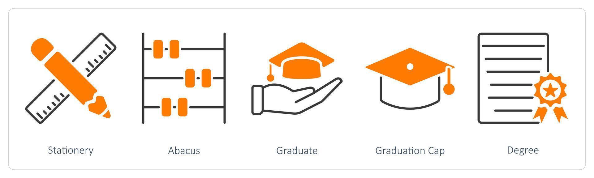 A set of 5 School and Education icons as stationery, abacus, graduate vector