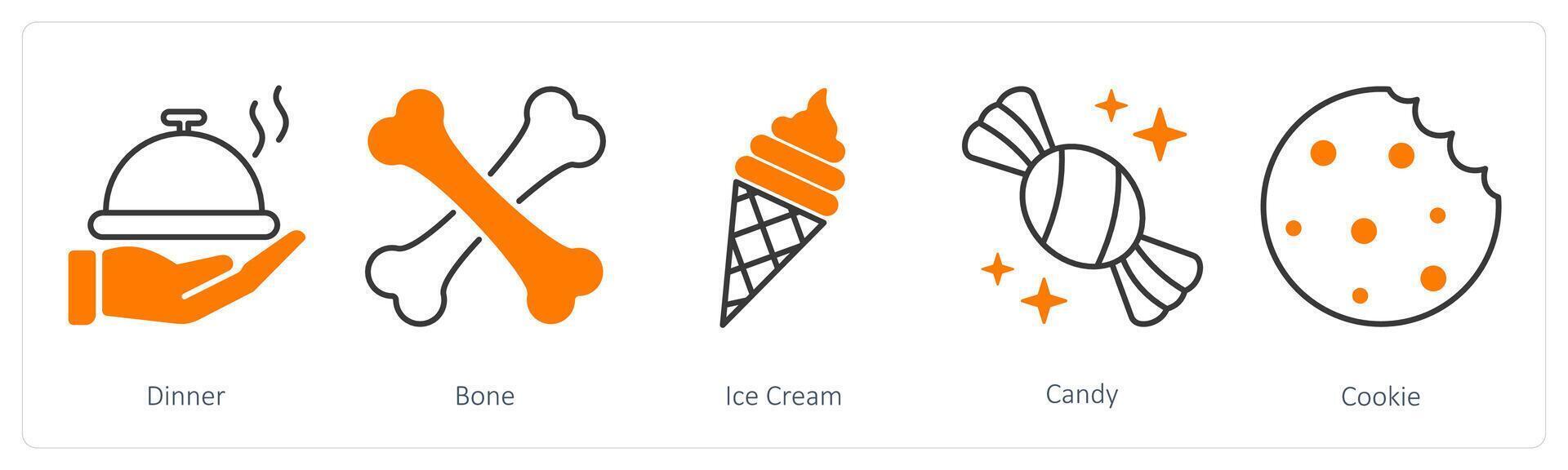 A set of 5 Party and Celebration icons as dinner, bone, ice cream vector