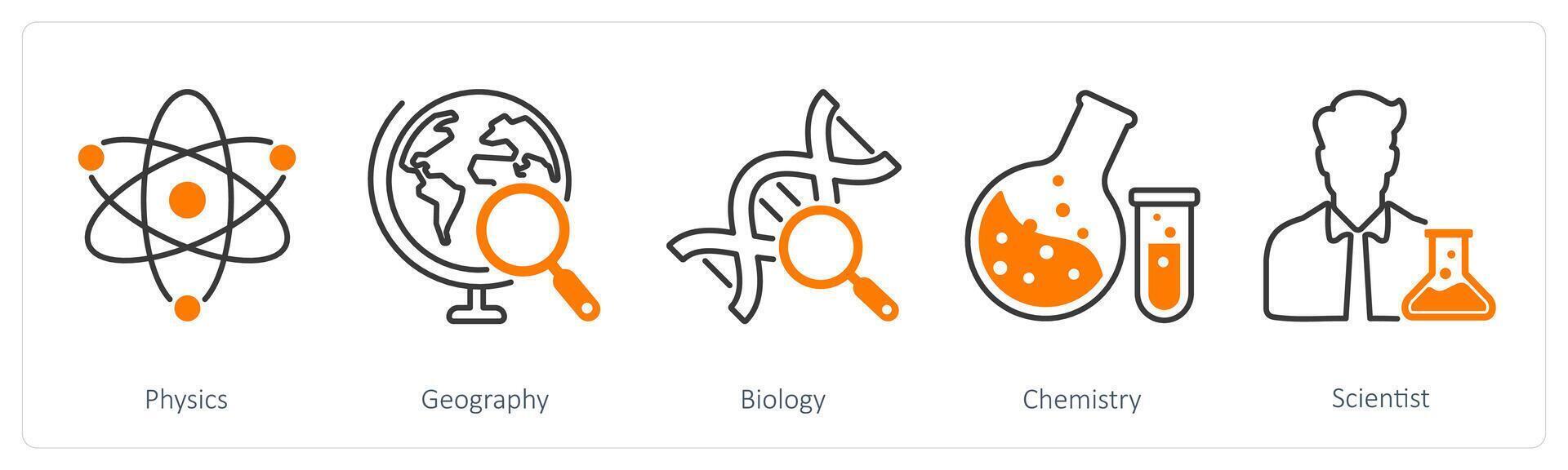 A set of 5 School and Education icons as physics, geography, biology vector