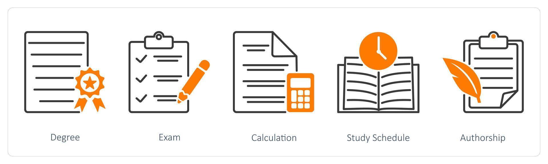 A set of 5 School and Education icons as degree, exam, calculation vector