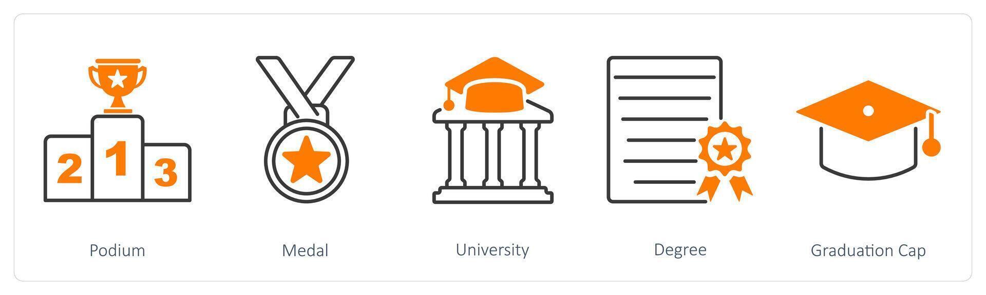 A set of 5 School and Education icons as podium, medal, university vector