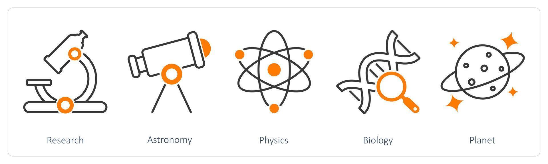 A set of 5 School and Education icons as research, astronomy, physics vector