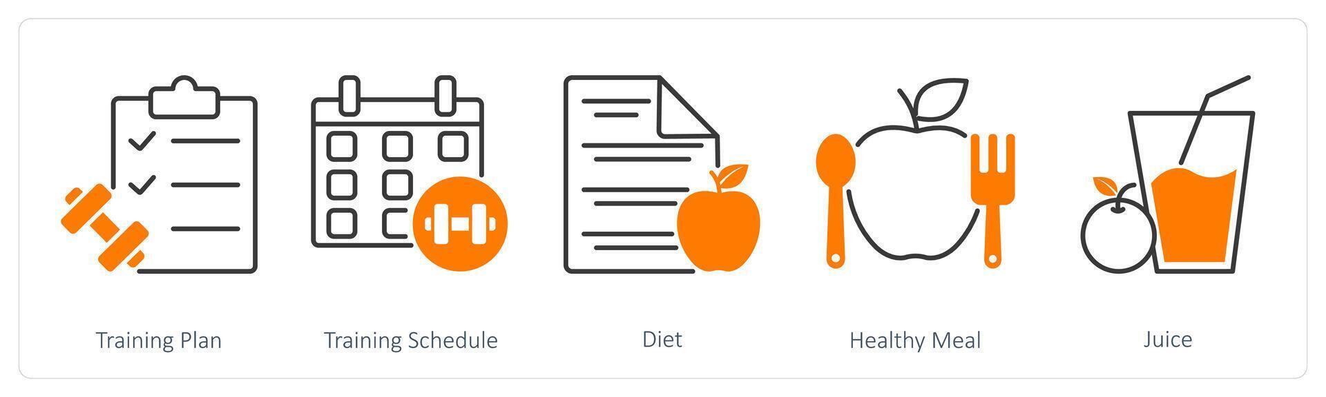 A set of 5 Sports and Fitness icons as training plan, training schedule vector