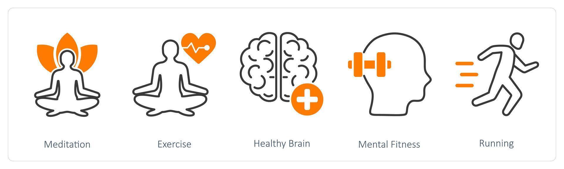 A set of 5 Sports and Fitness icons as meditation, exercise, healthy brain vector